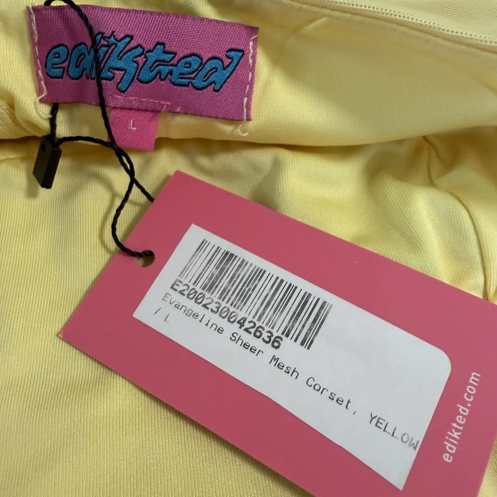 Edikted Evangeline Sheer Mesh Corset Size L Butter Yellow Fairy Boned Tank Top - Picture 5 of 8